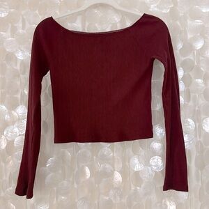 Brandy Melville John Galt Mayson Ribbed Long Sleeve Off Shoulder Maroon Red Top